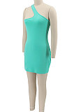 Green Women Solid Color Irregular Sexy Tight High Elastic Off Shoulder Mini Dress KZ2126-3