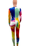 White Women Trendy Personality Starry Sky Multicolor Splash-Ink Printing Sexy Tight Crop Bodycon Jumpsuits PY0834-1