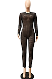 Pink Night Club Mesh See-Through Long Sleeve Round Neck Zip Back Bodycon Jumpsuits CM2152-4