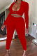 Red Wholesal Long Sleeve Low-Cut Cross Hollow Out Bodycon Pants Solid Color Two-Piece NRS8078-2