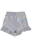Rose Red High Waist Female Ruffle Laser Glass Floral Shiny Mini Shorts HR8188-3