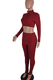 Pink Women Soft Ribber Sexy Pure Color Tight Dew Waist Pants Sets BLE2171-2