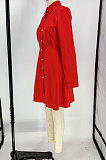Red Euramerican Women Long Sleeve Solid Color Bodycon T Shirt/Shirt Dress AL177-1