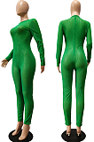 Green Night Club Mesh See-Through Long Sleeve Round Neck Zip Back Bodycon Jumpsuits CM2152-3