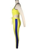 Yellow Women Sleeveless Bodysuit Zipper Tank Pants Sets QQM4300-1