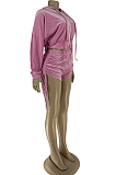 Red Autumn And Winter Velvet Long Sleeve Zipper Hoodie Dew Waist Shorts Sports Sets DN8518-2