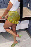 Golden Street Style Bling Bling Women Ruffle Laser Glass Floral Mini Shorts HR8188-1
