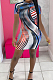 Gray Fashion Positioning Colorful Stripe Printing Short Sleeve Round Neck Tight Mini Dress HXY8063-1