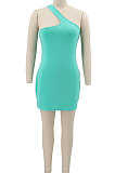 Green Women Solid Color Irregular Sexy Tight High Elastic Off Shoulder Mini Dress KZ2126-3