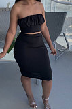 Dark Gray Women Cotton Pure Color Strapless Bowknot Backless Skirts Variety Style Two-Pieces QQM4301-3