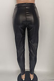 Black Pure Color Autumn Winter Pocket Back Zipper Long pants BLE2512