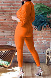 Orange Women Ribber Sexy Drawsting Ruffle Pure Color Bodycon Jumpsuits ATE65007-1
