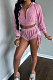 Pink Autumn And Winter Velvet Long Sleeve Zipper Hoodie Dew Waist Shorts Sports Sets DN8518-1