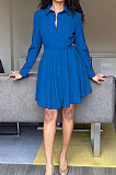 Blue Euramerican Women Long Sleeve Solid Color Bodycon T Shirt/Shirt Dress AL177-4