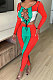 Red Green Euramerican Women Bandage Ribber Spliced Hollow Out Long Sleeve Long Pants Sets NK262-2