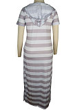 Light Gray Cotton Euramerican Women Strap Printing Hoodie Long Dress QQM4316