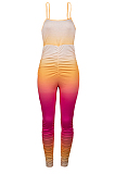 Orange Pink Gradient Summer Sexy Condole Belt Slim Fitting Ruffle Bodycon Jumpsuits MD308-3