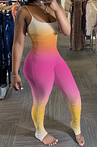 Orange Pink Gradient Summer Sexy Condole Belt Slim Fitting Ruffle Bodycon Jumpsuits MD308-3