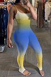 Yellow Blue Gradient Summer Sexy Condole Belt Slim Fitting Ruffle Bodycon Jumpsuits MD308-4