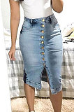 Women Bodycon Sexy Hip Buttons Mid Jeans Skirts GR6002
