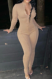 Black Autumn Women Long Sleeve Stand Collar Zipper Collcet Waist Solid Color Bodycon Jumpsuits HXY88077-2