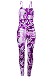 Purple Camouflage Summer Sexy Condole Belt Slim Fitting Ruffle Bodycon Jumpsuits MD308-5