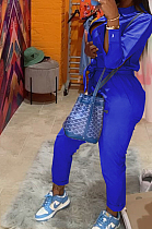 Royal Blue Casual Pure Color  Long Sleeve Lapel Collar Zipper With Beltband Slim Fitting Overall Jumpsuit LML264-1