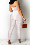 Rose Red Strapless Sexy Pure Color Bandage Back Zipper Perspectivity Ruffle Bodycon Jumpsuits XZ5183-4