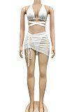 White Euramerican Fashion Sexy Bikini Milk Silk Mesh Spaghetti Solid Color Condole Belt Three Pieces Swimsuits XZ5141-1