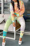 Orange Women Fashion Paisley Printing Pullover Loose Casual Pants Sets WSY5896