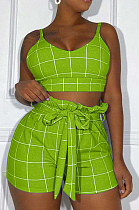 Green Euramerican Plaid Printing Condole Belt Crop Strapless High Waist Shorts Two-Piece HHM6192-4