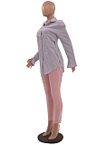 Pink Wholesal New Stripe Long Sleeve Lapel Neck Single-Breasted Drawsting Shirts LSZ91181-1