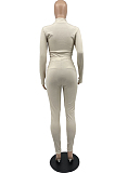 White New Ribber Lettet Embroidered Long Sleeve O Neck Bodycon Pants Casual Two-Piece YYF8242-5