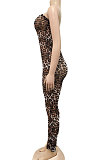 Black Women Strapless Sexy Tight Perspectivity Mesh Spaghetti Printing A Word Shoulder Bodycon Jumpsuits NO Waistband XZ5185-3