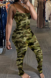 Green Camouflage Summer Sexy Condole Belt Slim Fitting Ruffle Bodycon Jumpsuits MD308-1