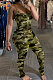 Green Camouflage Summer Sexy Condole Belt Slim Fitting Ruffle Bodycon Jumpsuits MD308-1