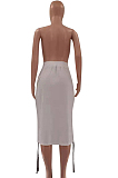 White Fashion Cute Pure Color Drawsting Loose With Pocket Mid-Length Skirts LSZ91182-1
