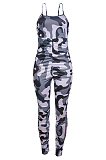 Gray Camouflage Summer Sexy Condole Belt Slim Fitting Ruffle Bodycon Jumpsuits MD308-6