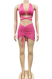 Rose Red Euramerican Fashion Sexy Bikini Milk Silk Mesh Spaghetti Solid Color Condole Belt Three Pieces Swimsuits XZ5141-3