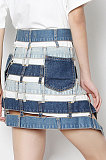Blue Trendy High Waist Casual Hollow Out Irregular Demin Skirts HAN23318
