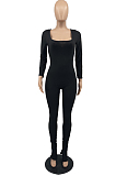 Black New Wholesal Long Sleeve Stand Neck Backless Lace-Up High Elastic Slim Fiitting Yoga Sport Jumpsuits YYF8239-4