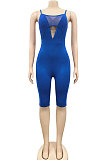 Blue Euramerican Fashion Sexy Condole Belt V Neck Hollow Out Pure Color Women Romper Shorts XZ5221-3