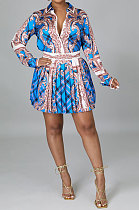 Blue Euramerican Long Sleeve Shirt Ruffle Skirts Sets YF9196-4