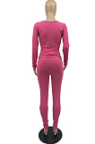 Red Sexy Women Long Sleeve Low-Cut Bodycon Pants Solid Color Strach Two-Piece YYF8238-8