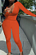 Orange Sexy Women Long Sleeve Low-Cut Bodycon Pants Solid Color Strach Two-Piece YYF8238-3