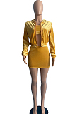 Orange Casual Wholesal Long Sleeve Zippet Hoodie Coat &Strapless Short Skirts Sport Three Piece TC091-2