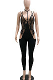 Blac High Waits No Waistband Tight Sexy Long Pants Condole Belt Backless Hollow Out Lace Bodycon Jumpsuits YF9237