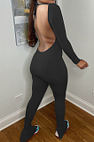 Black New Wholesal Long Sleeve Stand Neck Backless Lace-Up High Elastic Slim Fiitting Yoga Sport Jumpsuits YYF8239-4
