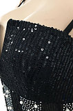 Black Trendy Euramerican Club Hot Drilling Sequins Mesh Spaghetti Condole Belt V Neck Split Long Dress XZ5263-1