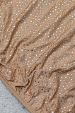 Khaki Mid Waist Oblique Shoulder Sexy Solid Color Chain Milk Silk Mini Dress YF9215